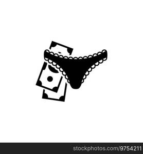 Prostitution. Women Panties with Money. Flat Vector Icon. Simple black symbol on white background. Prostitution. Women Panties with Money Flat Vector Icon