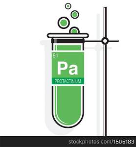 Protactinium symbol on label in a green test tube with holder. Element number 91 of the Periodic Table of the Elements - Chemistry