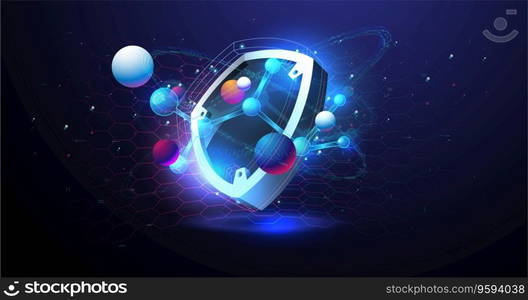 Protect and Security of Safe concept. Futuristic glowing guard shield. Abstract security digital technology background.