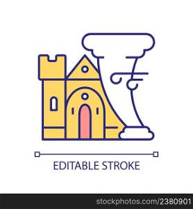 Protect architectural heritage against disaster RGB color icon. Accident safety. Monument reservation. Isolated vector illustration. Simple filled line drawing. Editable stroke. Arial font used. Protect architectural heritage against disaster RGB color icon