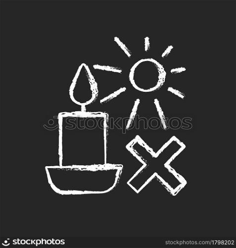 Protect candles from direct sunlight chalk white manual label icon on dark background. Storing products in dark place. Isolated vector chalkboard illustration for product use instructions on black. Protect candles from direct sunlight chalk white manual label icon on dark background