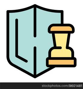 Protect chess icon outline vector. Game board. Pawn competition color flat. Protect chess icon vector flat