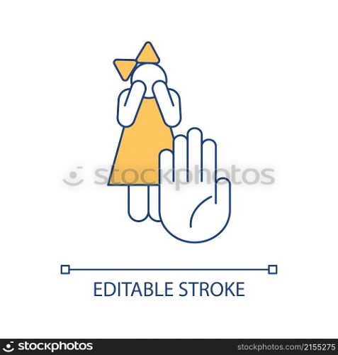 Protect child from stress RGB color icon. Avoid involving kid in family conflicts. Safe childhood. Isolated vector illustration. Simple filled line drawing. Editable stroke. Arial font used. Protect child from stress RGB color icon