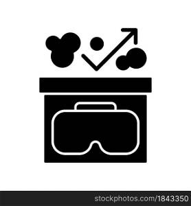 Protect from dust black glyph manual label icon. Virtual reality headset hygiene. Prevent lenses damage. Silhouette symbol on white space. Vector isolated illustration for product use instructions. Protect from dust black glyph manual label icon