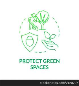 Protect green gradient spaces green gradient concept icon. Air pollution prevention abstract idea thin line illustration. Isolated outline drawing. Roboto-Medium, Myriad Pro-Bold fonts used. Protect green gradient spaces green gradient concept icon
