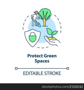 Protect green spaces concept icon. Air pollution prevention abstract idea thin line illustration. Isolated outline drawing. Editable stroke. Roboto-Medium, Myriad Pro-Bold fonts used. Protect green spaces concept icon