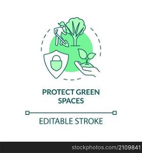 Protect green spaces green concept icon. Air pollution prevention abstract idea thin line illustration. Isolated outline drawing. Editable stroke. Roboto-Medium, Myriad Pro-Bold fonts used. Protect green spaces green concept icon