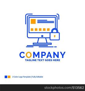 protect, protection, lock, safety, secure Blue Yellow Business Logo template. Creative Design Template Place for Tagline.
