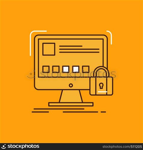 protect, protection, lock, safety, secure Flat Line Filled Icon. Beautiful Logo button over yellow background for UI and UX, website or mobile application. Vector EPS10 Abstract Template background