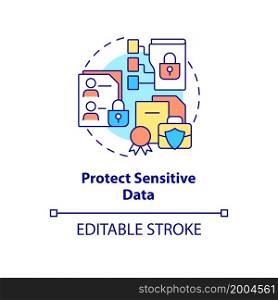 Protect sensitive data concept icon. Ensure safety of work information. Employee monitoring abstract idea thin line illustration. Vector isolated outline color drawing. Editable stroke. Protect sensitive data concept icon