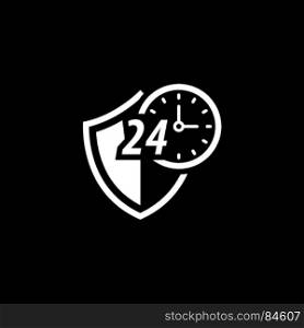 Protected 24-hour Icon. Flat Design.. Protected 24-hour Icon. Flat Design. Security Concept with a Shield and a clock. Isolated Illustration. App Symbol or UI element.