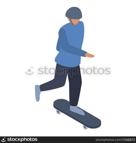 Protected boy skateboard icon. Isometric of protected boy skateboard vector icon for web design isolated on white background. Protected boy skateboard icon, isometric style