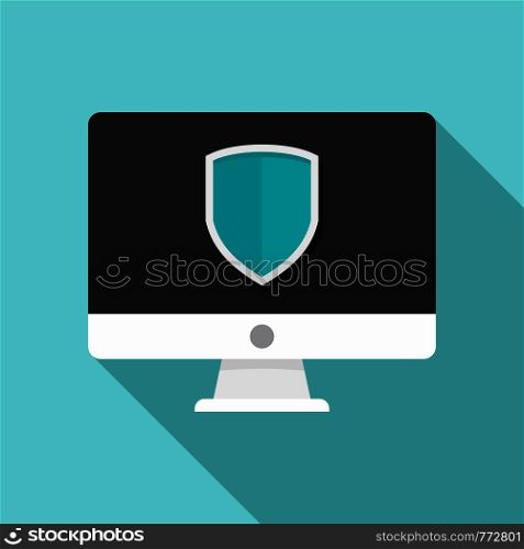 Protected computer icon. Flat illustration of protected computer vector icon for web design. Protected computer icon, flat style