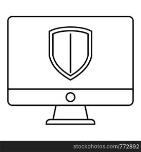 Protected computer icon. Outline illustration of protected computer vector icon for web design isolated on white background. Protected computer icon, outline style