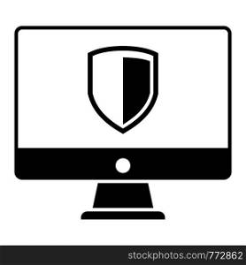 Protected computer icon. Simple illustration of protected computer vector icon for web design isolated on white background. Protected computer icon, simple style