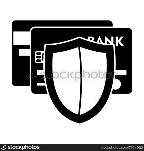 Protected credit card icon. Simple illustration of protected credit card vector icon for web design isolated on white background. Protected credit card icon, simple style
