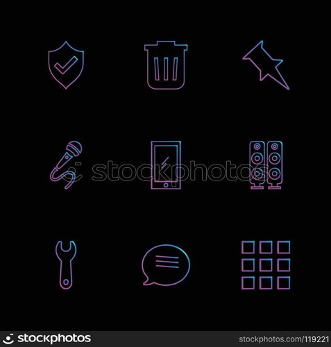 protected, dustbin , pin , mic , mobile , speaker ,wrench  , message , dialpad ,icon, vector, design,  flat,  collection, style, creative,  icons