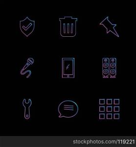 protected, dustbin , pin , mic , mobile , speaker ,wrench  , message , dialpad ,icon, vector, design,  flat,  collection, style, creative,  icons
