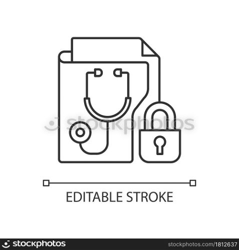 Protected health information linear icon. Medical history security. Preserving patient privacy. Thin line customizable illustration. Contour symbol. Vector isolated outline drawing. Editable stroke. Protected health information linear icon