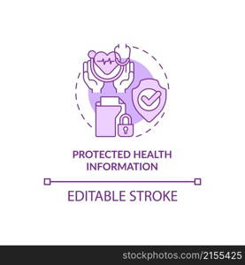 Protected health information purple concept icon. Patient medical records abstract idea thin line illustration. Isolated outline drawing. Editable stroke. Roboto-Medium, Myriad Pro-Bold fonts used. Protected health information purple concept icon