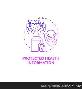 Protected health information purple gradient concept icon. Sensitive data type abstract idea thin line illustration. Isolated outline drawing. Roboto-Medium, Myriad Pro-Bold fonts used. Protected health information purple gradient concept icon