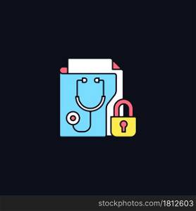 Protected health information RGB color icon for dark theme. Medical history security. Patient privacy. Isolated vector illustration on night mode background. Simple filled line drawing on black. Protected health information RGB color icon for dark theme