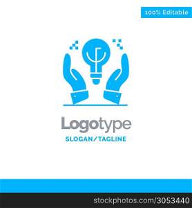 Protected Ideas, Business, Idea, Hand Blue Solid Logo Template. Place for Tagline