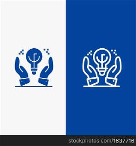 Protected Ideas, Business, Idea, Hand Line and Glyph Solid icon Blue banner Line and Glyph Solid icon Blue banner