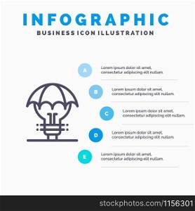 Protected Ideas, Copyright, Defense, Idea, Patent Line icon with 5 steps presentation infographics Background