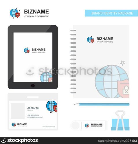 Protected internet Business Logo, Tab App, Diary PVC Employee Card and USB Brand Stationary Package Design Vector Template