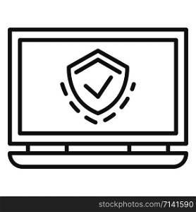 Protected laptop icon. Outline protected laptop vector icon for web design isolated on white background. Protected laptop icon, outline style