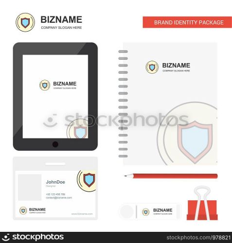 Protected sheild Business Logo, Tab App, Diary PVC Employee Card and USB Brand Stationary Package Design Vector Template
