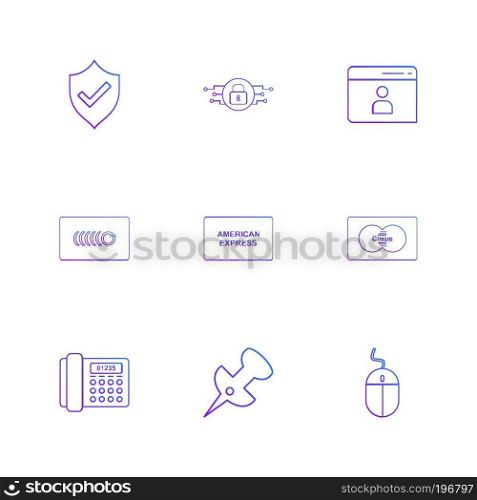 protected  , sheild , profile , pin , phone ,mouse, card , icon, vector, design,  flat,  collection, style, creative,  icons
