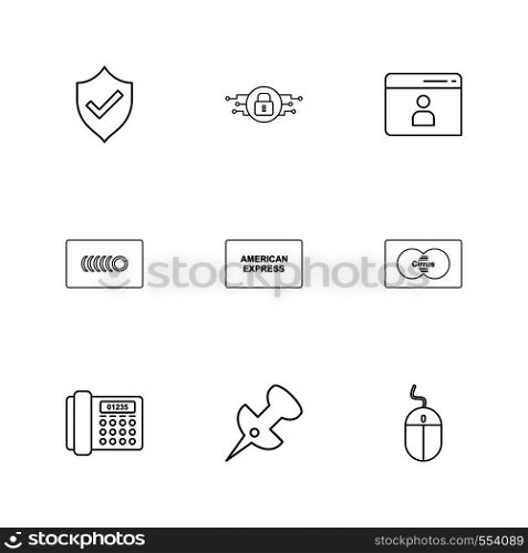 protected , sheild , profile , pin , phone ,mouse, card , icon, vector, design, flat, collection, style, creative, icons
