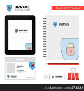 Protected shield Business Logo, Tab App, Diary PVC Employee Card and USB Brand Stationary Package Design Vector Template