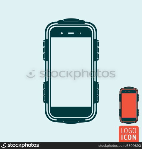 Protected smartphone icon. Mobile or cell phone with protective case. Vector illustration.. Protected smartphone icon