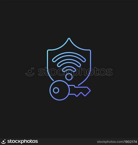 Protected wifi password gradient vector icon for dark theme. Internet safety. Secure connection. Password management. Thin line color symbol. Modern style pictogram. Vector isolated outline drawing. Protected wifi password gradient vector icon for dark theme