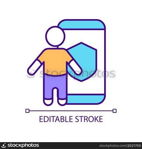 Protecting children in internet RGB color icon. Online searching restriction. Parents control online service. Isolated vector illustration. Simple filled line drawing. Editable stroke. Protecting children in internet RGB color icon