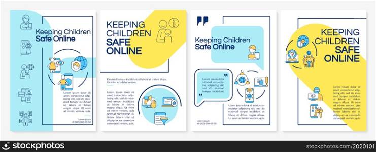 Protecting children online tips brochure template. Flyer, booklet, leaflet print, cover design with linear icons. Vector layouts for presentation, annual reports, advertisement pages. Protecting children online tips brochure template
