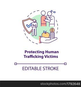 Protecting human trafficking victims concept icon. Support slavery victims abstract idea thin line illustration. Assist trafficked people. Vector isolated outline color drawing. Editable stroke. Protecting human trafficking victims concept icon