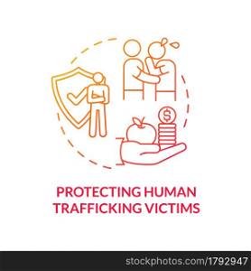 Protecting human trafficking victims red concept icon. Empathy and support abstract idea thin line illustration. Trafficking victims safeguard and help. Vector isolated outline color drawing. Protecting human trafficking victims red concept icon