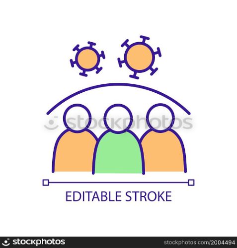 Protecting people from infections RGB color icon. Developing immune system against coronavirus disease. Herd immunity. Isolated vector illustration. Simple filled line drawing. Editable stroke. Protecting people from infections RGB color icon