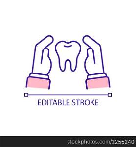 Protecting teeth naturally RGB color icon. Promoting oral health and care. Strengthening enamel. Isolated vector illustration. Simple filled line drawing. Editable stroke. Arial font used. Protecting teeth naturally RGB color icon