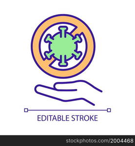 Protection against coronavirus spread RGB color icon. Preventing highly infectious delta variant spread. Fight against covid. Isolated vector illustration. Simple filled line drawing. Editable stroke. Protection against coronavirus spread RGB color icon