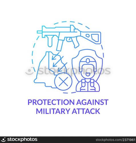 Protection against military attack blue gradient concept icon. Homeland protection. State security guaranty abstract idea thin line illustration. Isolated outline drawing. Myriad Pro-Bold font used. Protection against military attack blue gradient concept icon