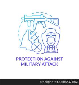 Protection against military attack blue gradient concept icon. Homeland protection. State security guaranty abstract idea thin line illustration. Isolated outline drawing. Myriad Pro-Bold font used. Protection against military attack blue gradient concept icon