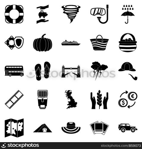 Protection against rain icons set. Simple set of 25 protection against rain vector icons for web isolated on white background. Protection against rain icons set, simple style