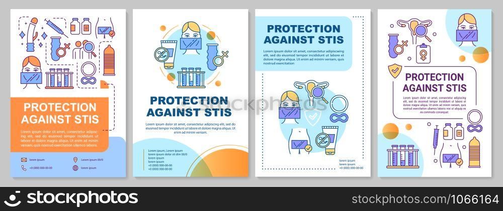 Protection against stis brochure template. Disease prevention. Flyer, booklet, leaflet print, cover design with linear illustrations. Vector page layouts for magazines, annual reports, advertising posters