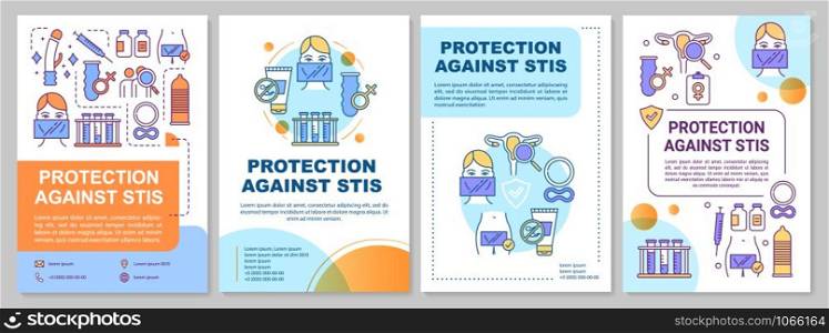 Protection against stis brochure template. Disease prevention. Flyer, booklet, leaflet print, cover design with linear illustrations. Vector page layouts for magazines, annual reports, advertising posters