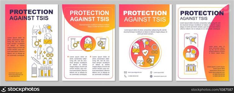 Protection against stis brochure template. Flyer, booklet, leaflet print, cover design with linear illustrations. Disease prevention. Vector page layouts for magazines, annual reports, advertising posters
